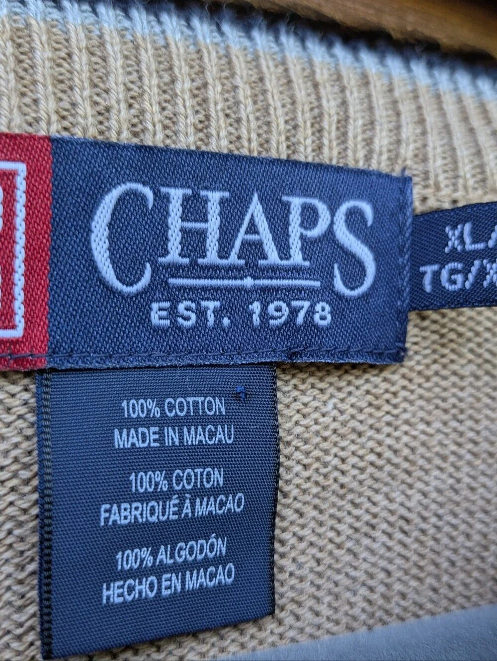 Classic CHAPS Camel Xl 100% Cotton Year Round Sweater Travel Business Casual